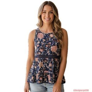 American Eagle Outfitters Navy Floral Peplum Tank Top Size Medium